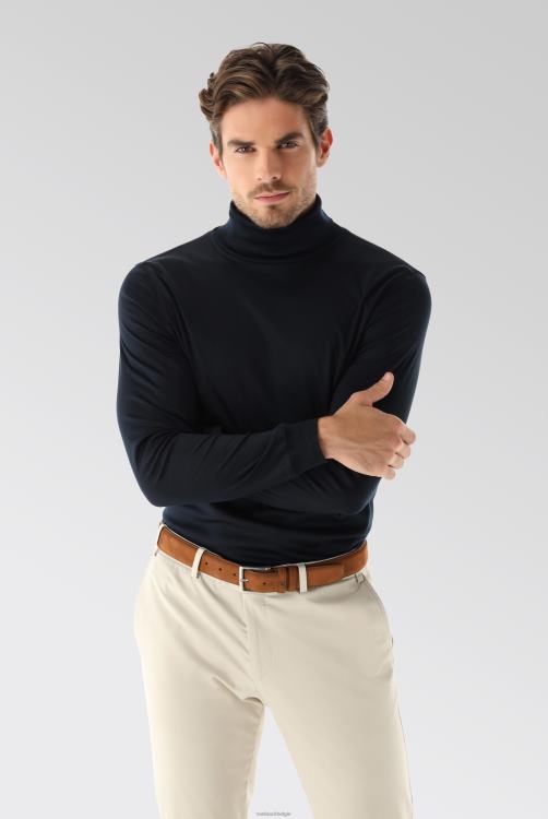 Heren Van Laack T-shirt van Zwitserse katoenen jersey met ronde hals en lange mouwen, marineblauw kleding XLN6N663