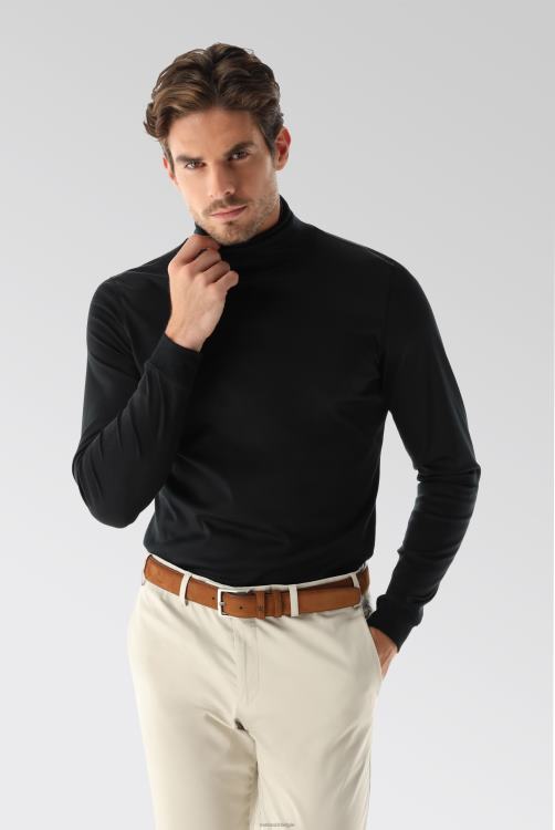 Heren Van Laack T-shirt van Zwitserse katoenen jersey met ronde hals en lange mouwen, zwart kleding XLN6N667