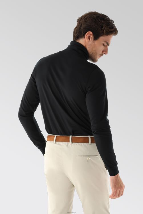 Heren Van Laack T-shirt van Zwitserse katoenen jersey met ronde hals en lange mouwen, zwart kleding XLN6N667