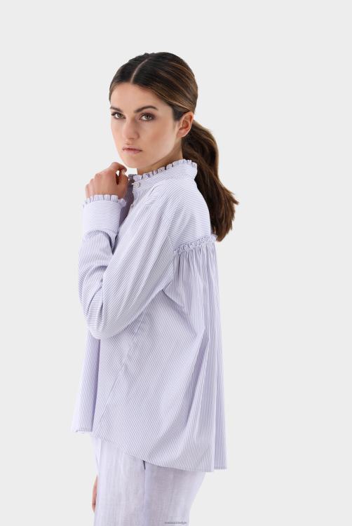 vrouwen Van Laack Blouse met opstaande kraag, ruches en strepen kleding XLN6N97