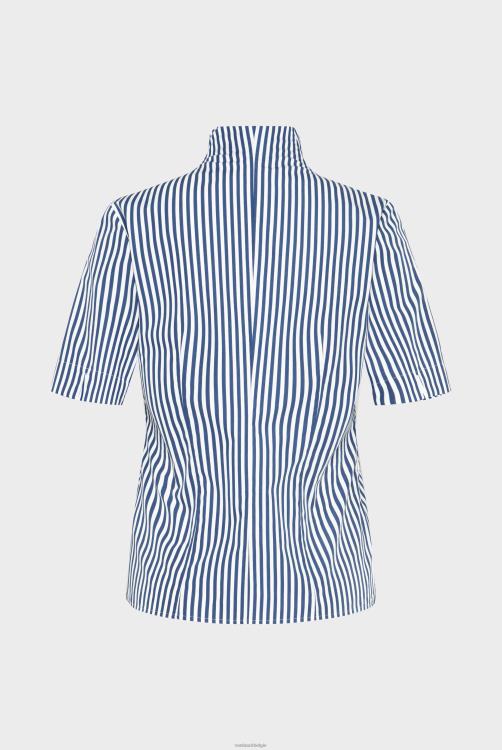 vrouwen Van Laack Gestreepte blouse met cupkraag van blauw katoenen popeline kleding XLN6N54