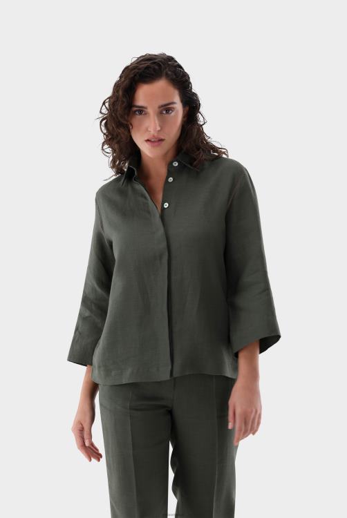 vrouwen Van Laack boxy linnen blouse met kanten inzetstukken kleding XLN6N87