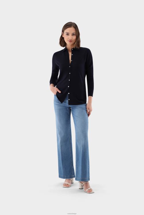 vrouwen Van Laack hoogwaardig gebreid shirt van ultrafijn merinogaren blauw kleding XLN6N191