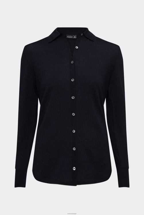 vrouwen Van Laack hoogwaardig gebreid shirt van ultrafijn merinogaren blauw kleding XLN6N191