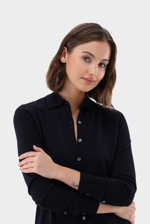 vrouwen Van Laack hoogwaardig gebreid shirt van ultrafijn merinogaren blauw kleding XLN6N191