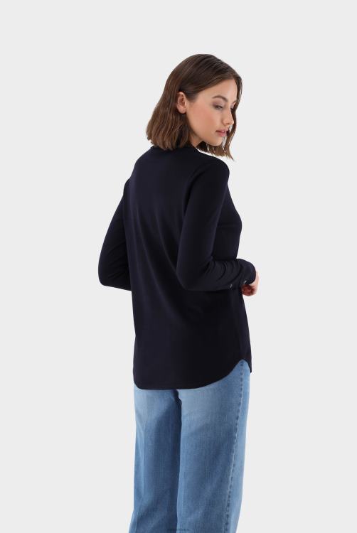 vrouwen Van Laack hoogwaardig gebreid shirt van ultrafijn merinogaren blauw kleding XLN6N191
