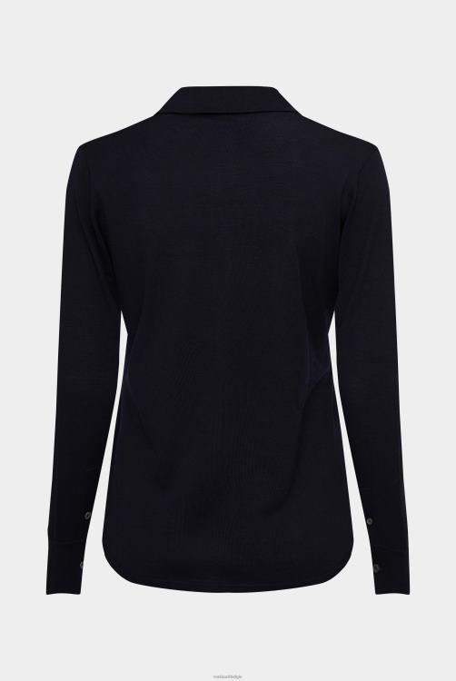 vrouwen Van Laack hoogwaardig gebreid shirt van ultrafijn merinogaren blauw kleding XLN6N191