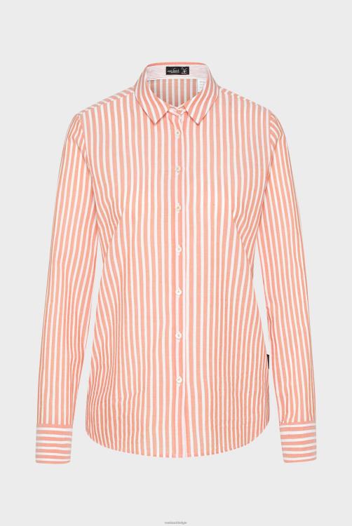 vrouwen Van Laack katoenen dobby oranje gestreepte overhemdblouse kleding XLN6N133