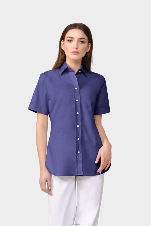 vrouwen Van Laack overhemd van stretchkatoen met glad papertouch-effect blauw kleding XLN6N46