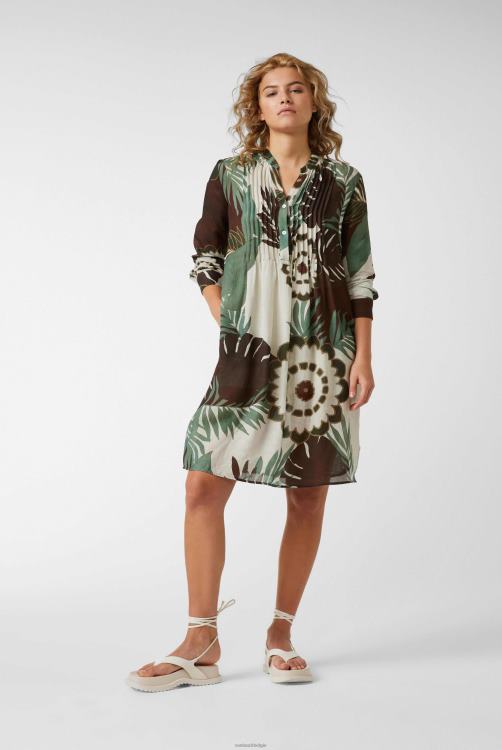 vrouwen Van Laack knielange slip-on-jurk met opstaande kraag en ruches met tropische bladprint gemaakt van een viscose-linnenmix kleding XLN6N159