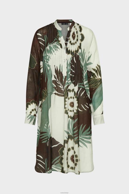 vrouwen Van Laack knielange slip-on-jurk met opstaande kraag en ruches met tropische bladprint gemaakt van een viscose-linnenmix kleding XLN6N159