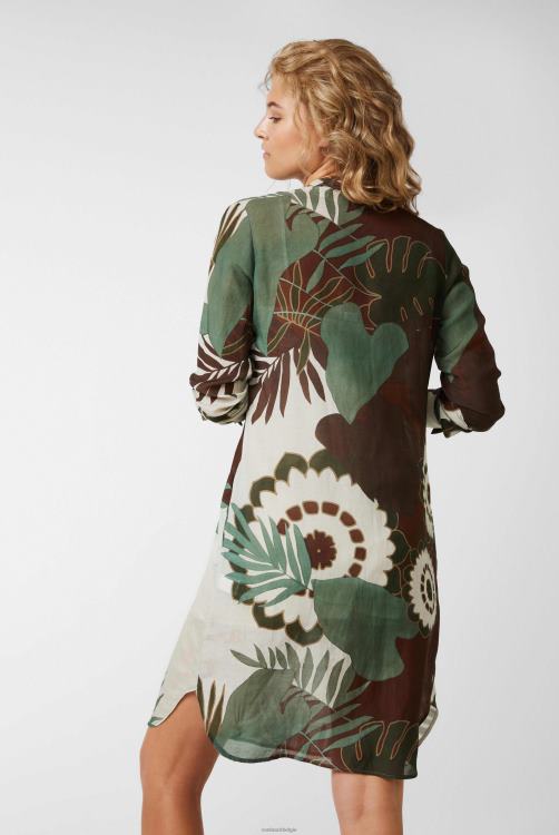 vrouwen Van Laack knielange slip-on-jurk met opstaande kraag en ruches met tropische bladprint gemaakt van een viscose-linnenmix kleding XLN6N159