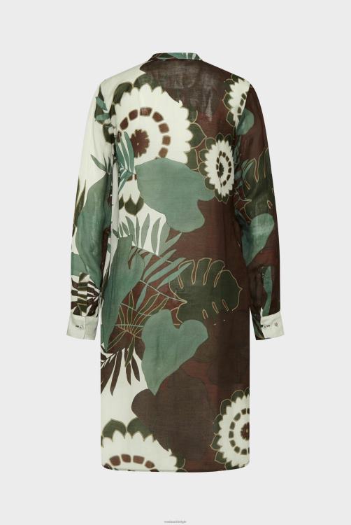 vrouwen Van Laack knielange slip-on-jurk met opstaande kraag en ruches met tropische bladprint gemaakt van een viscose-linnenmix kleding XLN6N159