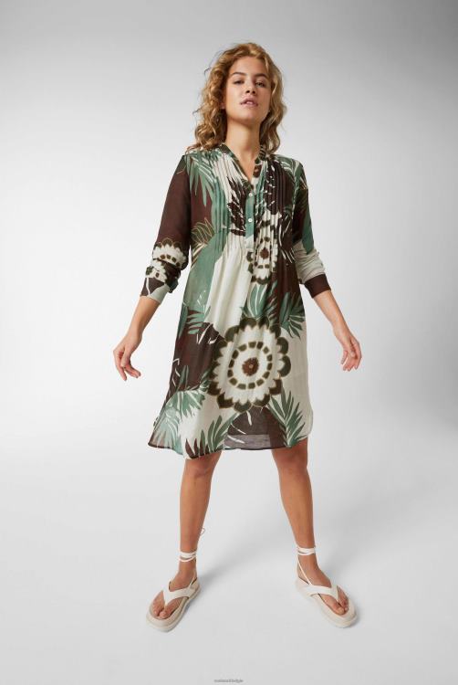 vrouwen Van Laack knielange slip-on-jurk met opstaande kraag en ruches met tropische bladprint gemaakt van een viscose-linnenmix kleding XLN6N159