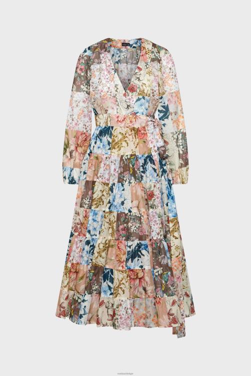 vrouwen Van Laack midi-wikkeljurk met pofmouwen en bloemenpatchworkprint van katoenen voile kleding XLN6N166