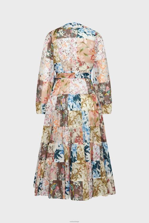 vrouwen Van Laack midi-wikkeljurk met pofmouwen en bloemenpatchworkprint van katoenen voile kleding XLN6N166