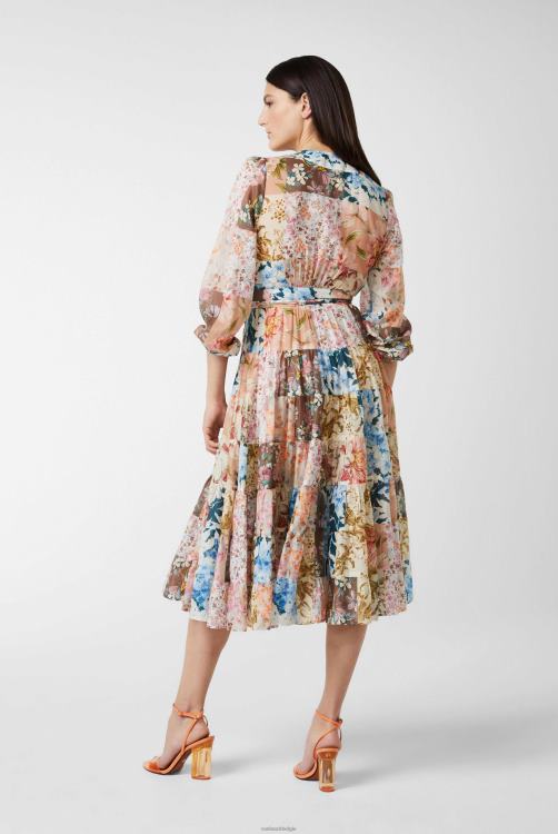 vrouwen Van Laack midi-wikkeljurk met pofmouwen en bloemenpatchworkprint van katoenen voile kleding XLN6N166