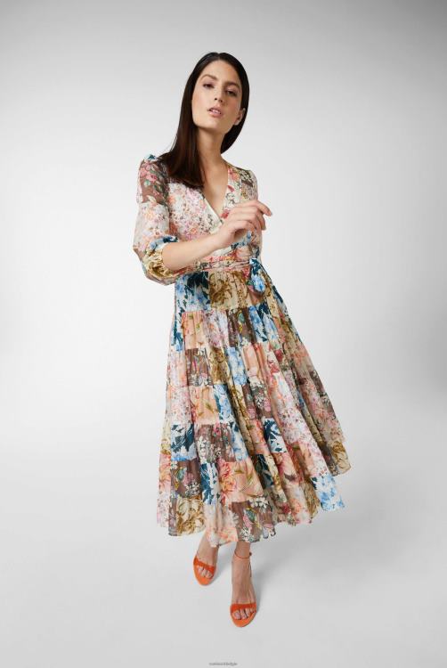 vrouwen Van Laack midi-wikkeljurk met pofmouwen en bloemenpatchworkprint van katoenen voile kleding XLN6N166