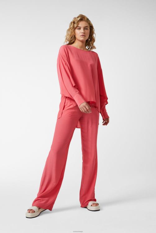 vrouwen Van Laack rechte broek met elastische tailleband van effen viscose rood kleding XLN6N283