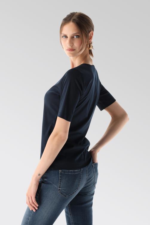 vrouwen Van Laack dames katoenen modern fit t-shirt donkerblauw kleding XLN6N238