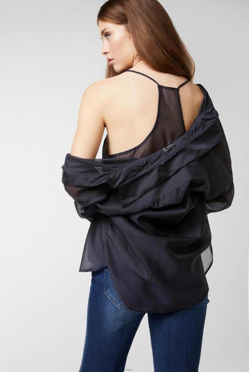 vrouwen Van Laack effen viscose top blauw kleding XLN6N251