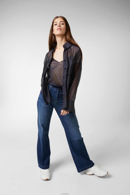 vrouwen Van Laack effen viscose top blauw kleding XLN6N251