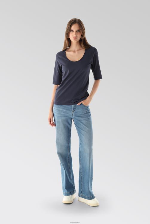 vrouwen Van Laack urban jersey wijde hals t-shirt blauw kleding XLN6N237